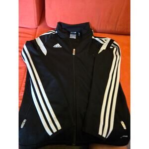 Adidas girls black and white striped track jacket full zip size youth large